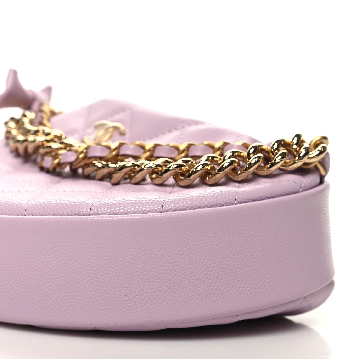 Chanel Shiny Caviar Quilted Bow Pouch Hobo Light Purple 10 of 12
