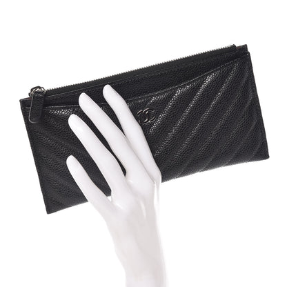 Chanel Caviar Chevron Quilted Zip Pouch Black 2 of 8