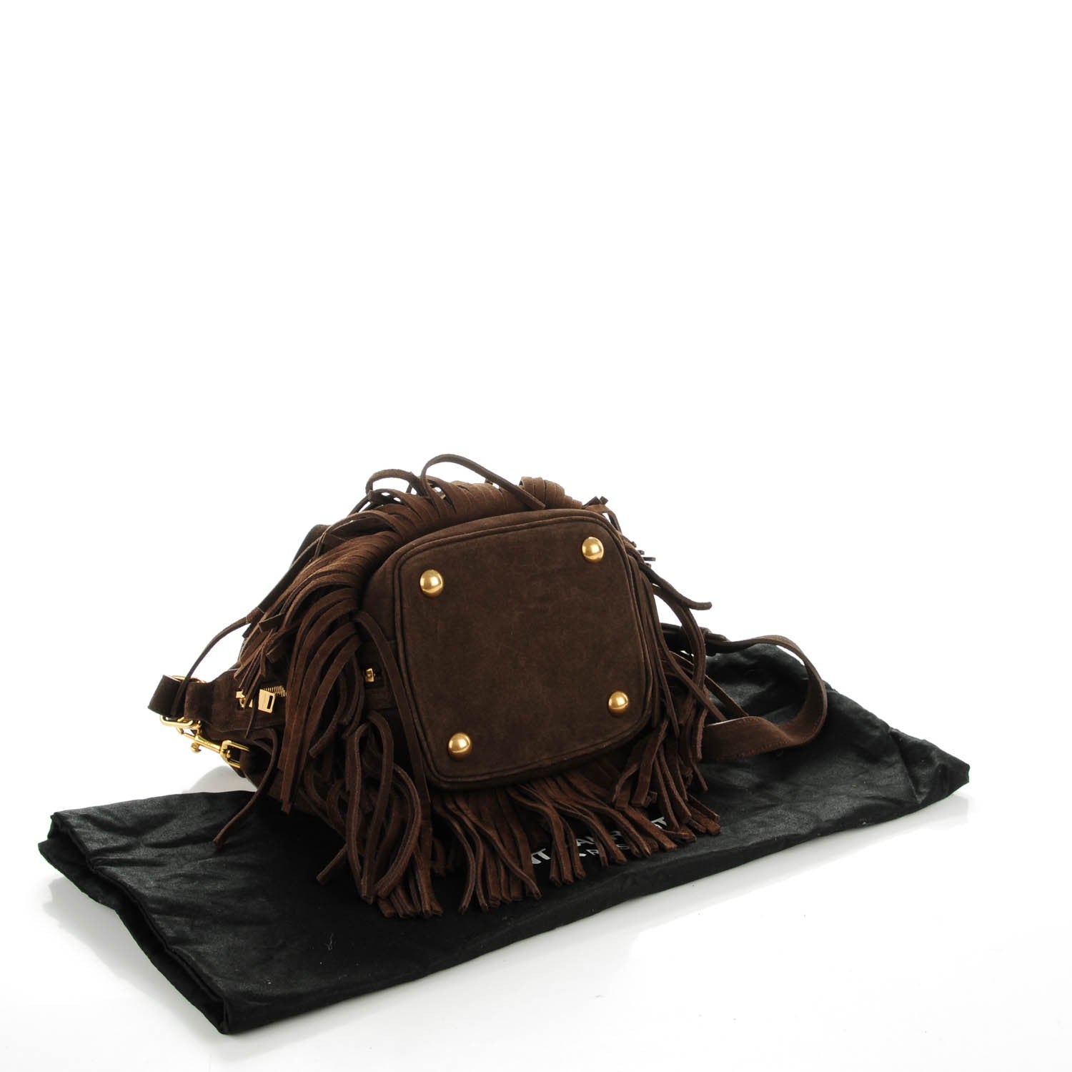Saint Laurent Suede Calfskin Small Emmanuelle Fringe Bucket Bag Brown 4 of 7