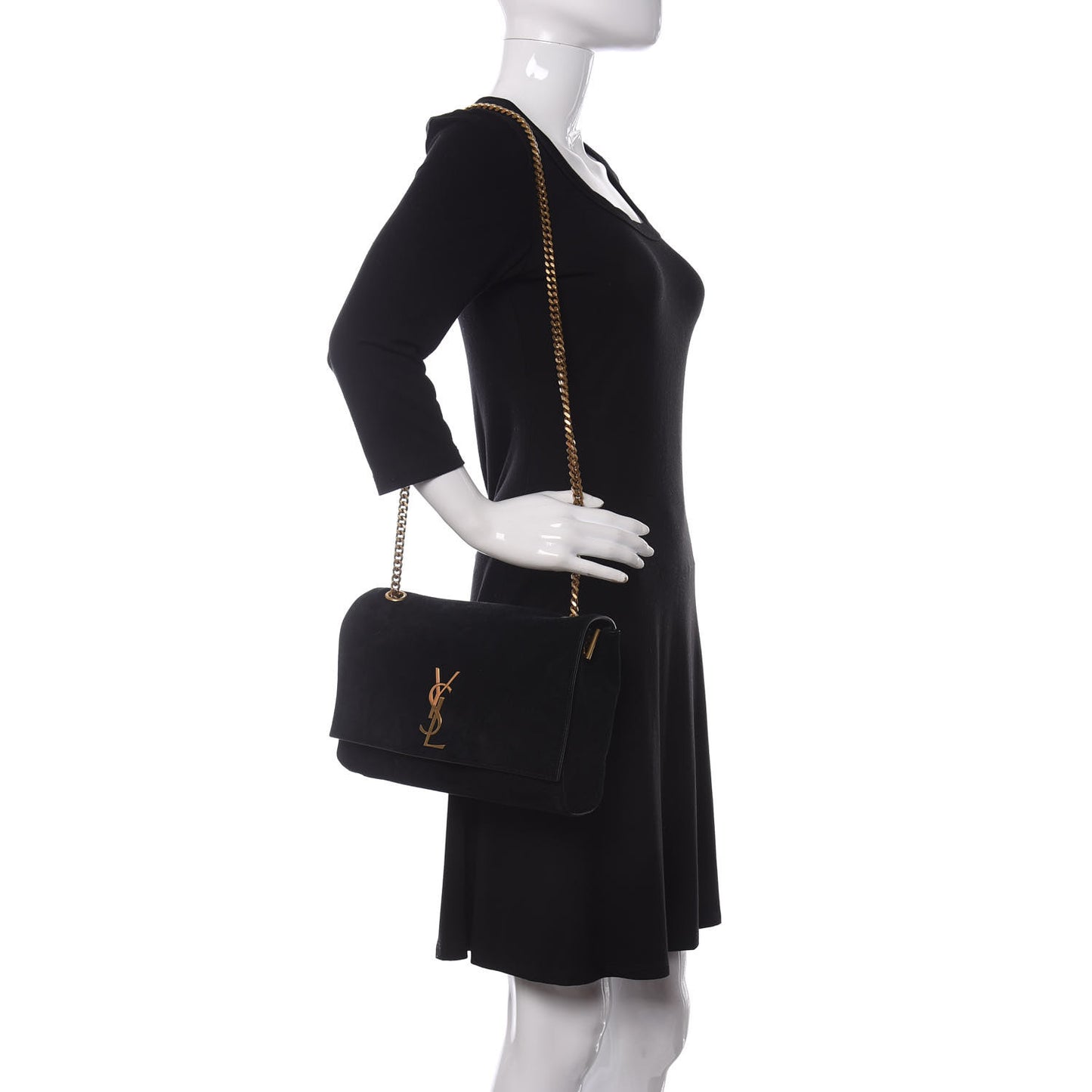 Smooth Calfskin Suede Medium Reversible Monogram Kate Satchel Black