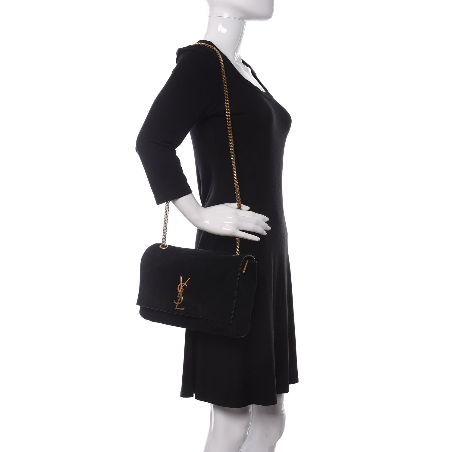 Saint Laurent Smooth Calfskin Suede Medium Reversible Monogram Kate Satchel Black 2 of 10