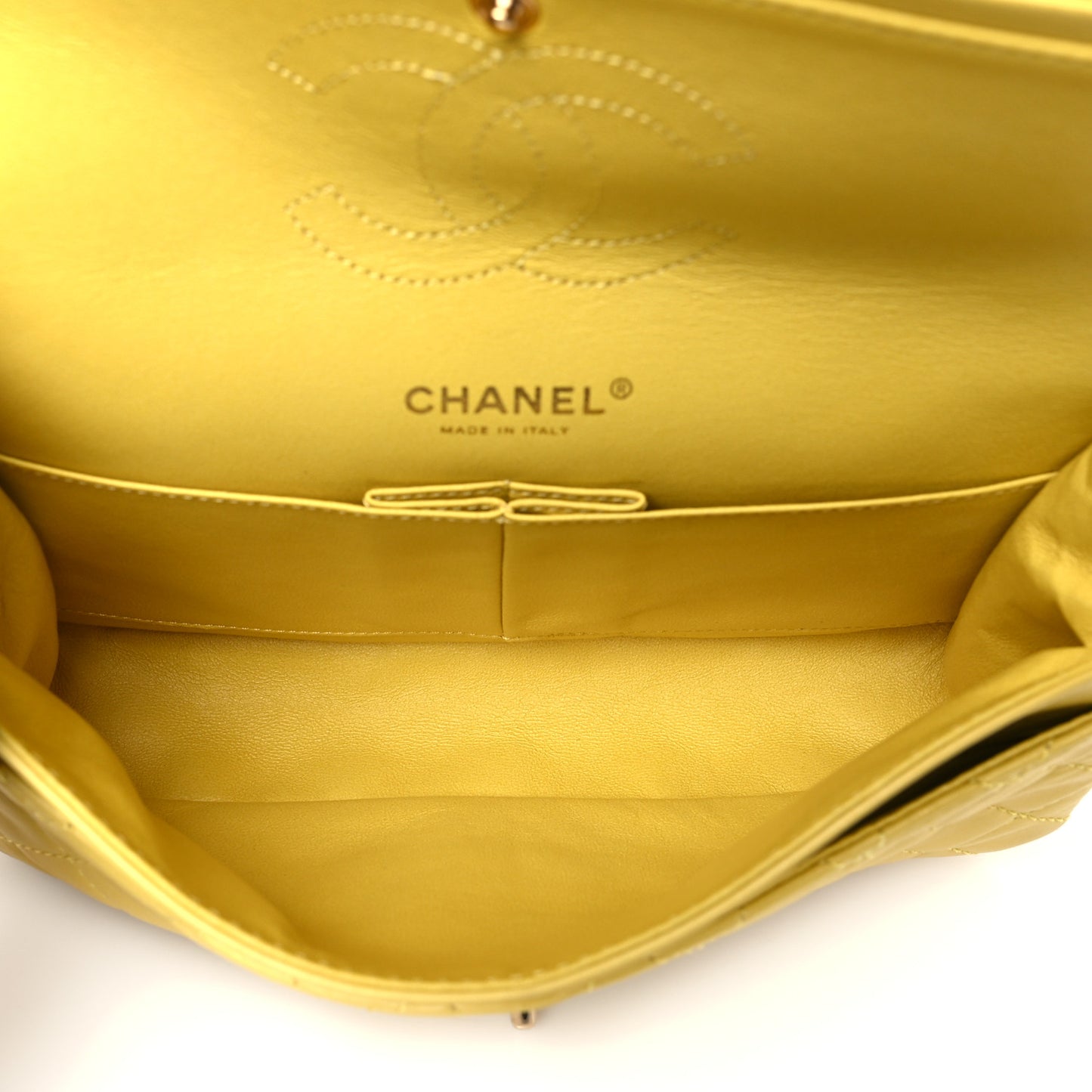 Lambskin Quilted Medium Double Flap Yellow