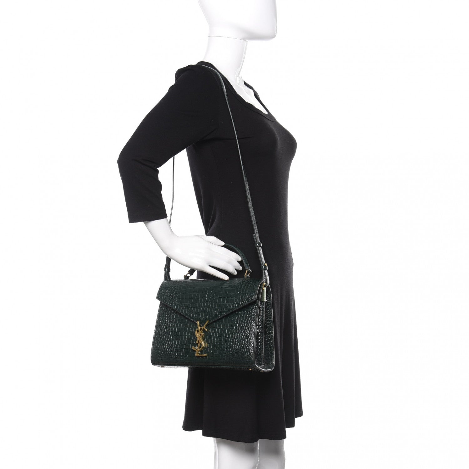 Saint Laurent Calfskin Crocodile Embossed Medium Classic Monogram Cassandra Top Handle Green 2 of 11