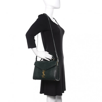 Saint Laurent Calfskin Crocodile Embossed Medium Classic Monogram Cassandra Top Handle Green 2 of 11