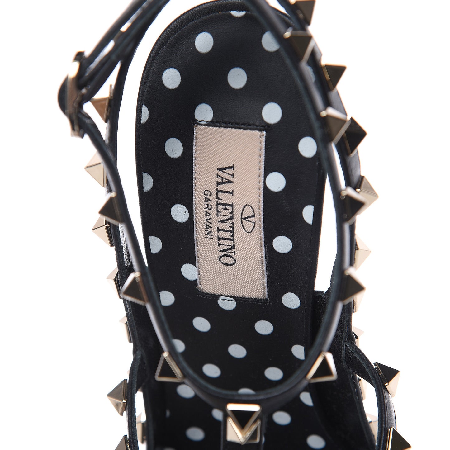 Calfskin Polka Dot Rockstud Ankle Strap 100mm Pumps 39 Black White