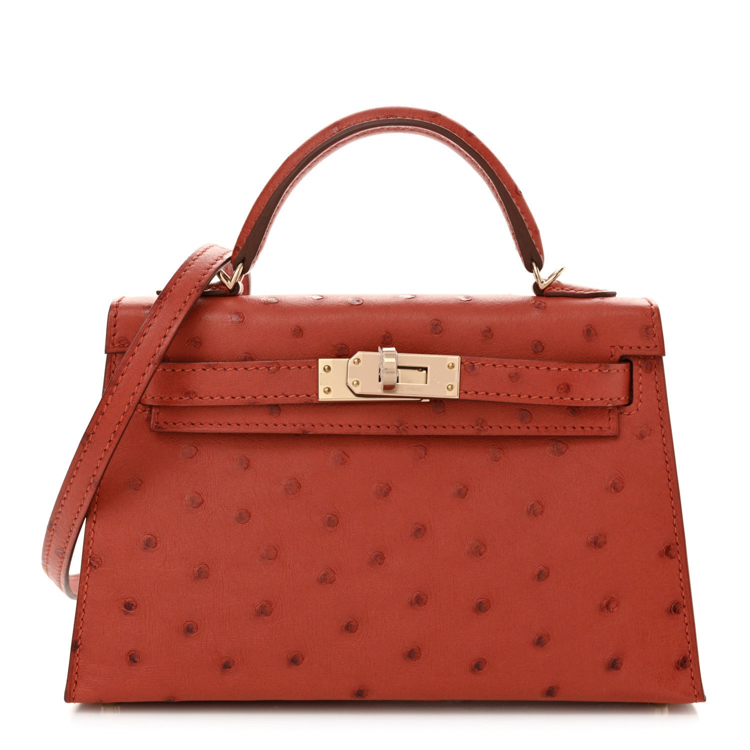 Hermes Ostrich Horseshoe Kelly Sellier Mini 20 Cuivre Rose Extreme