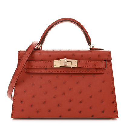 Hermes Ostrich Horseshoe Kelly Sellier Mini 20 Cuivre Rose Extreme 1 of 10