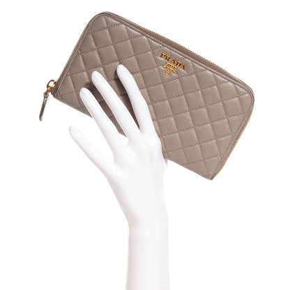 Prada Saffiano Quilted Zip Around Wallet Argilla 2 of 9