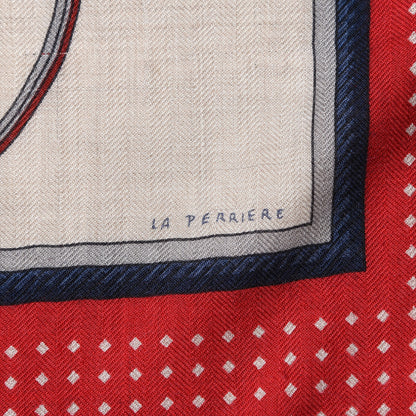 Hermes Cashmere Silk Les Voitures A Transformation Shawl 140 Naturel Rouge H Bleu 5 of 7