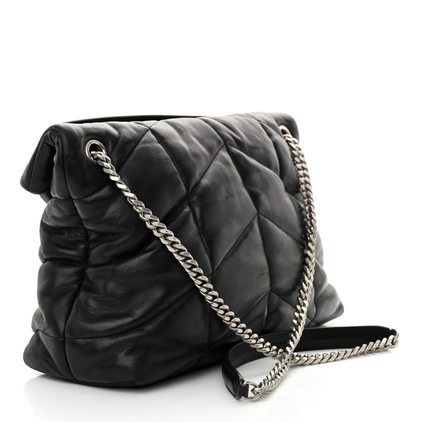 Lambskin Quilted Medium Loulou Puffer Monogram Chain Satchel Black