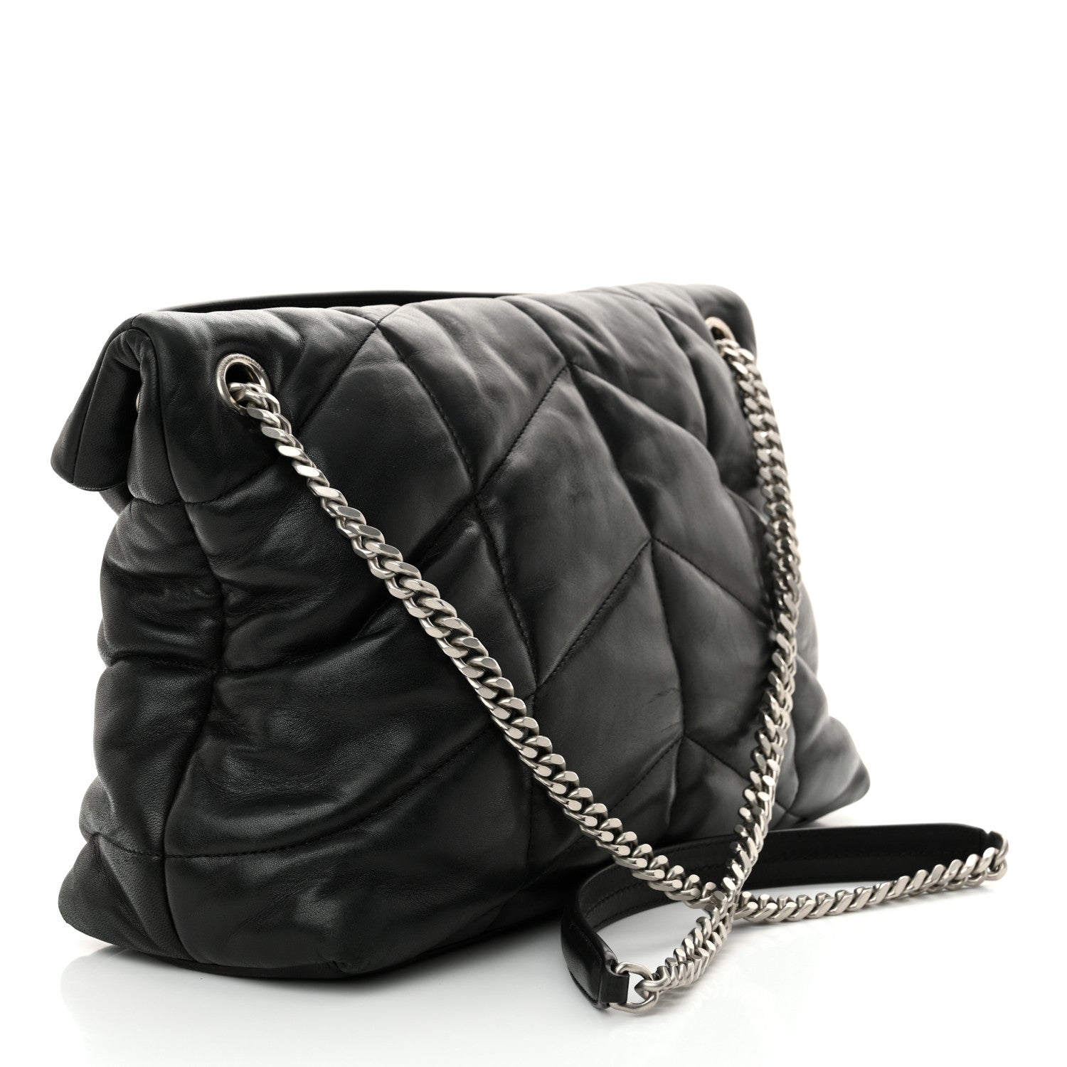 Saint Laurent Lambskin Quilted Medium Loulou Puffer Monogram Chain Satchel Black 3 of 13