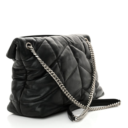 Saint Laurent Lambskin Quilted Medium Loulou Puffer Monogram Chain Satchel Black 3 of 13