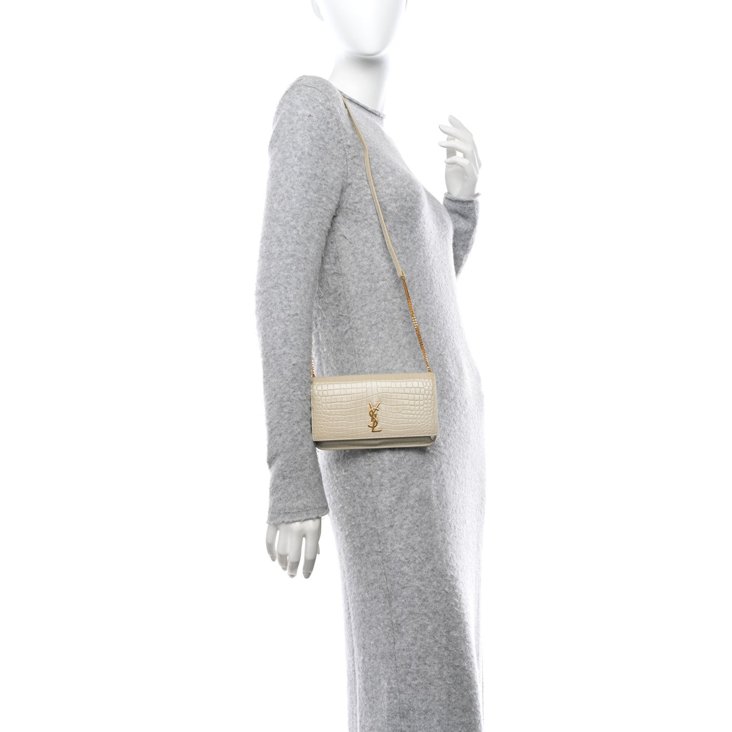 Saint Laurent SAINT LAURENT Crocodile Embossed Monogram Phone Holder Crossbody Blanc Vintage 3 of 9