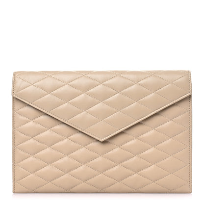 Saint Laurent Lambskin Quilted Envelope Clutch Beige 1 of 11