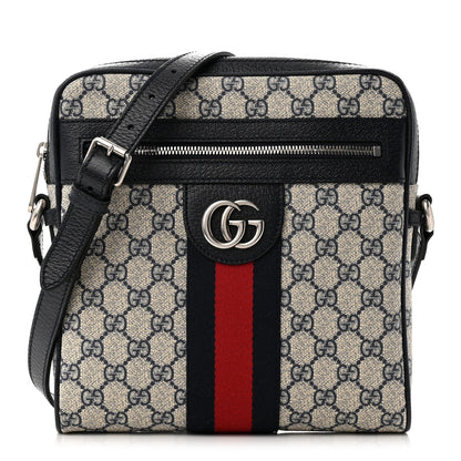 Gucci GG Supreme Monogram Textured Dollar Calfskin Web Small Ophidia Messenger Bag Beige Blue 1 of 11