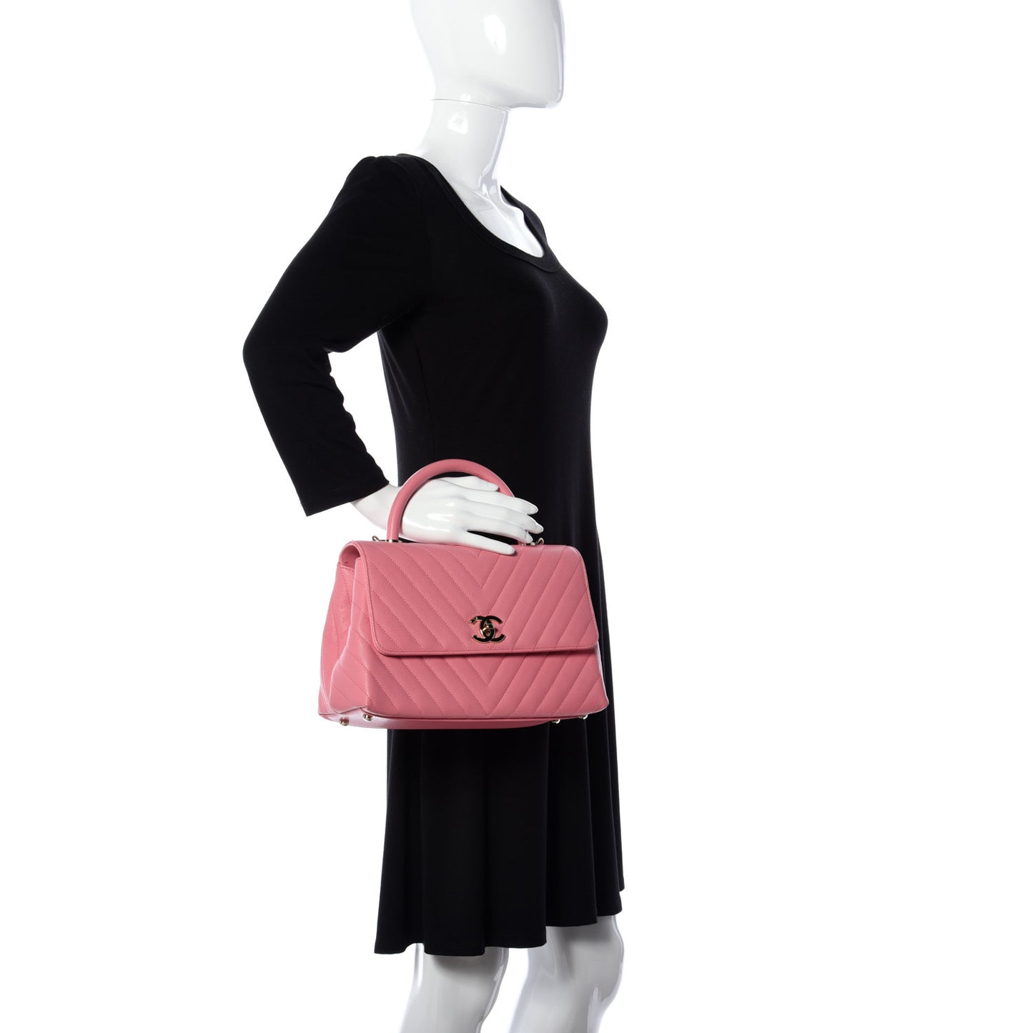 Caviar Chevron Quilted Small Coco Handle Flap Pink