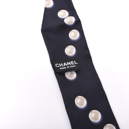 Chanel Silk Pearl CC Slim Bandeau Scarf Navy 3 of 4