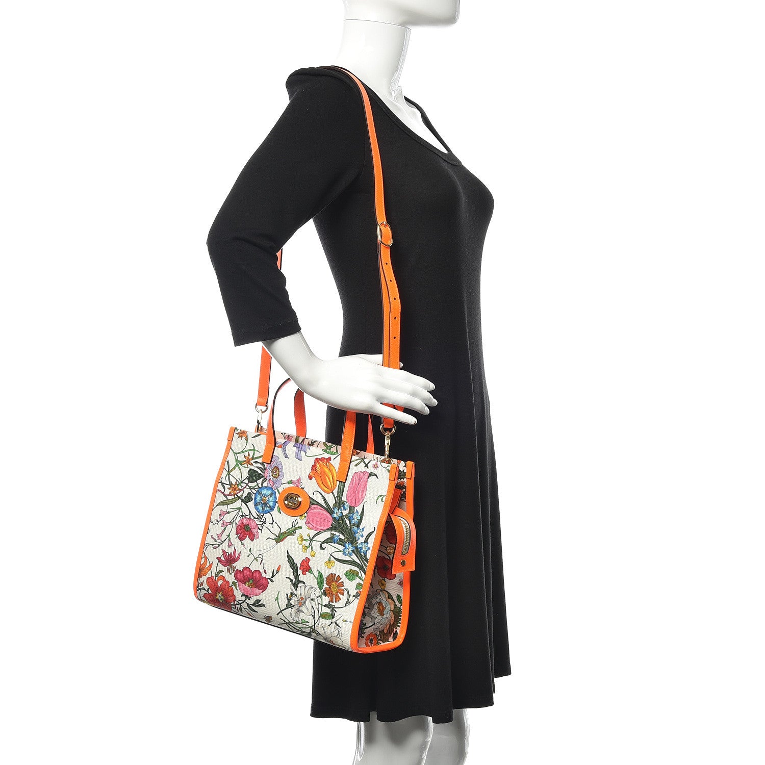 Gucci Canvas Medium Flora Tote White Multicolor Orange Fluo 2 of 11