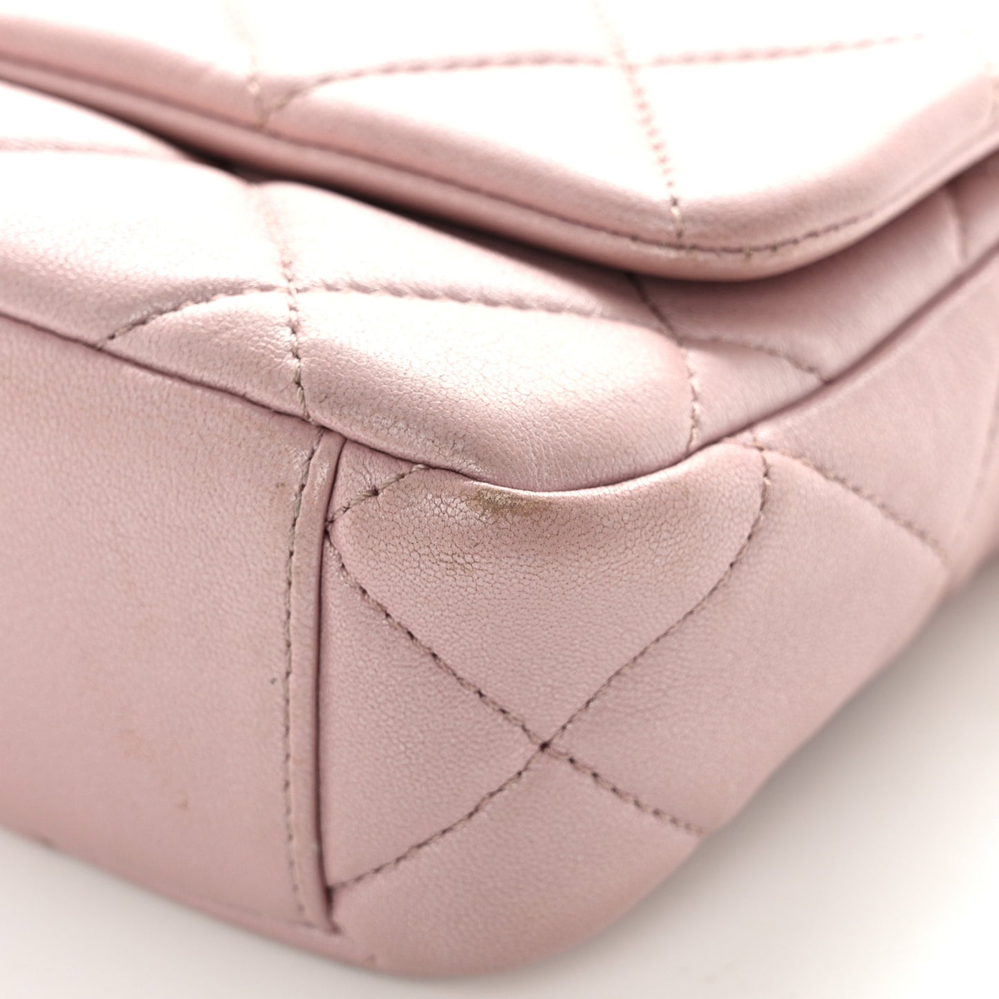 Metallic Lambskin Quilted Logo Charm Chain Flap Pink