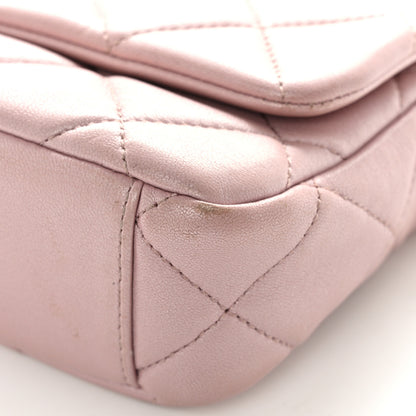 Chanel Metallic Lambskin Quilted Logo Charm Chain Flap Pink 11 of 12
