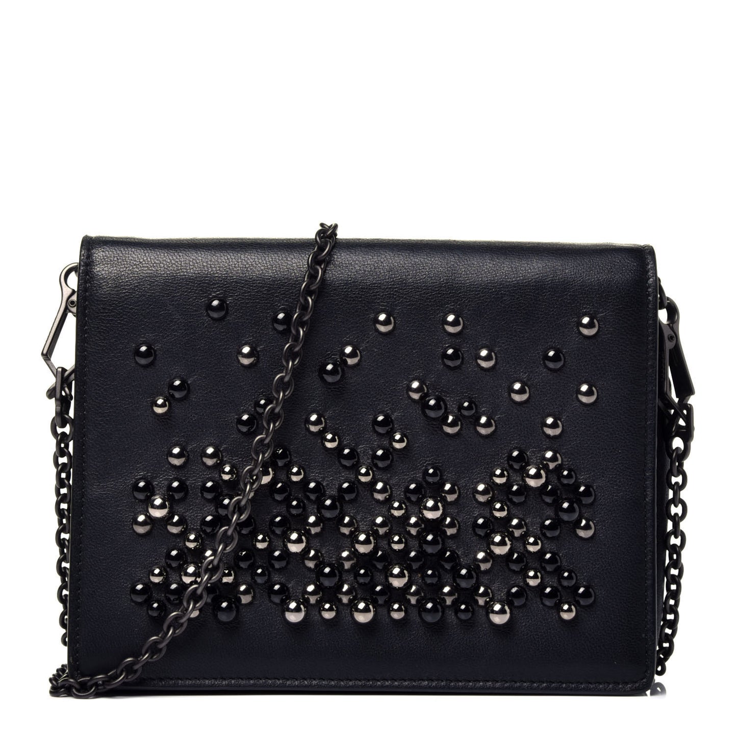 Nappa Pearl Embellished Chain Wallet Black