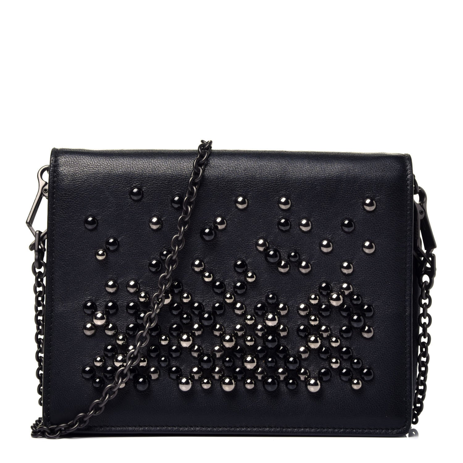 Bottega Veneta Nappa Pearl Embellished Chain Wallet Black 1 of 8
