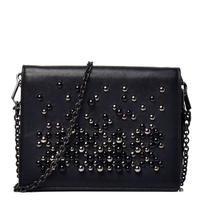 Bottega Veneta Nappa Pearl Embellished Chain Wallet Black 1 of 8
