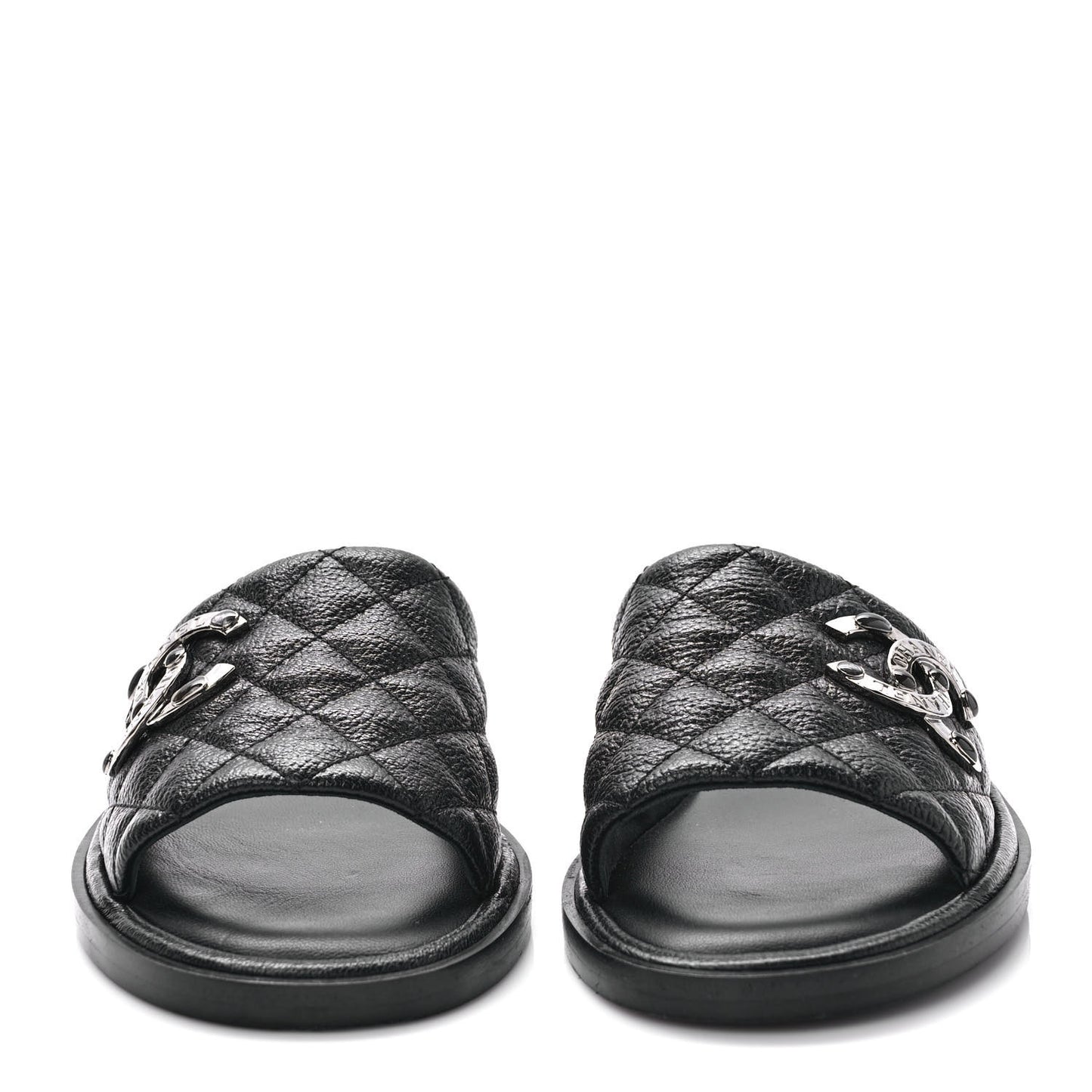 Shiny Goatskin Quilted CC Mules Sandals 38.5 Black