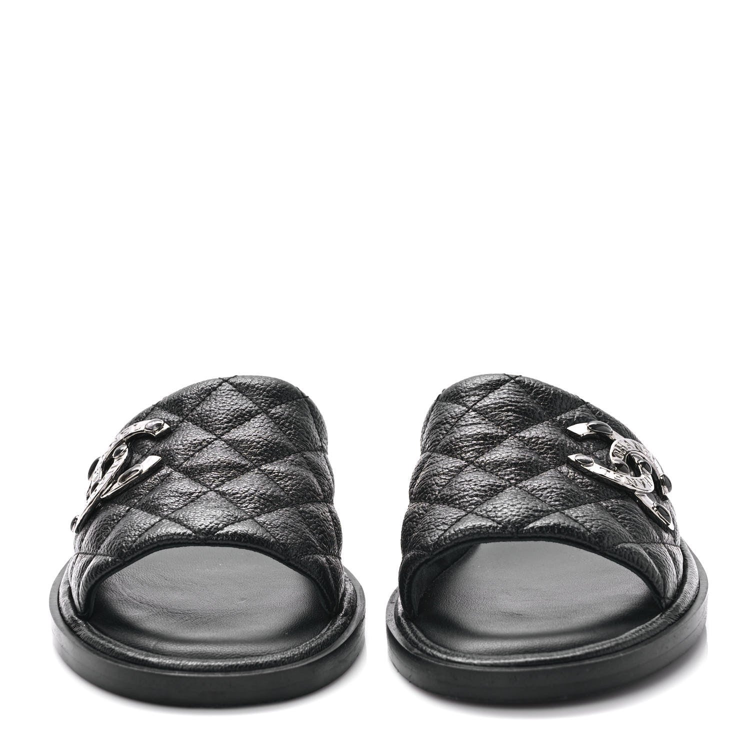 Chanel Shiny Goatskin Quilted CC Mules Sandals 38.5 Black 2 of 9