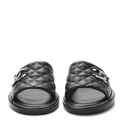 Chanel Shiny Goatskin Quilted CC Mules Sandals 38.5 Black 2 of 9