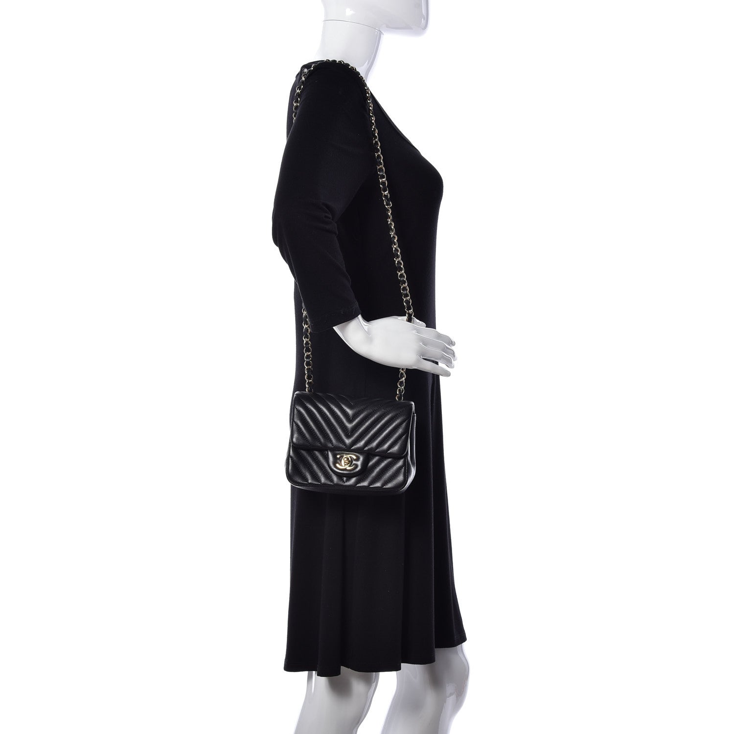 Chanel Lambskin Chevron Quilted Mini Square Flap Black 2 of 10