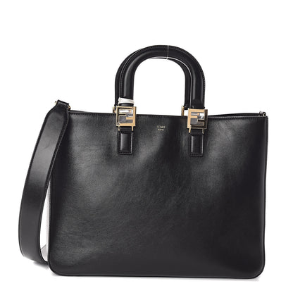Fendi Vitello Glacier Medium FF Tote Black 1 of 8
