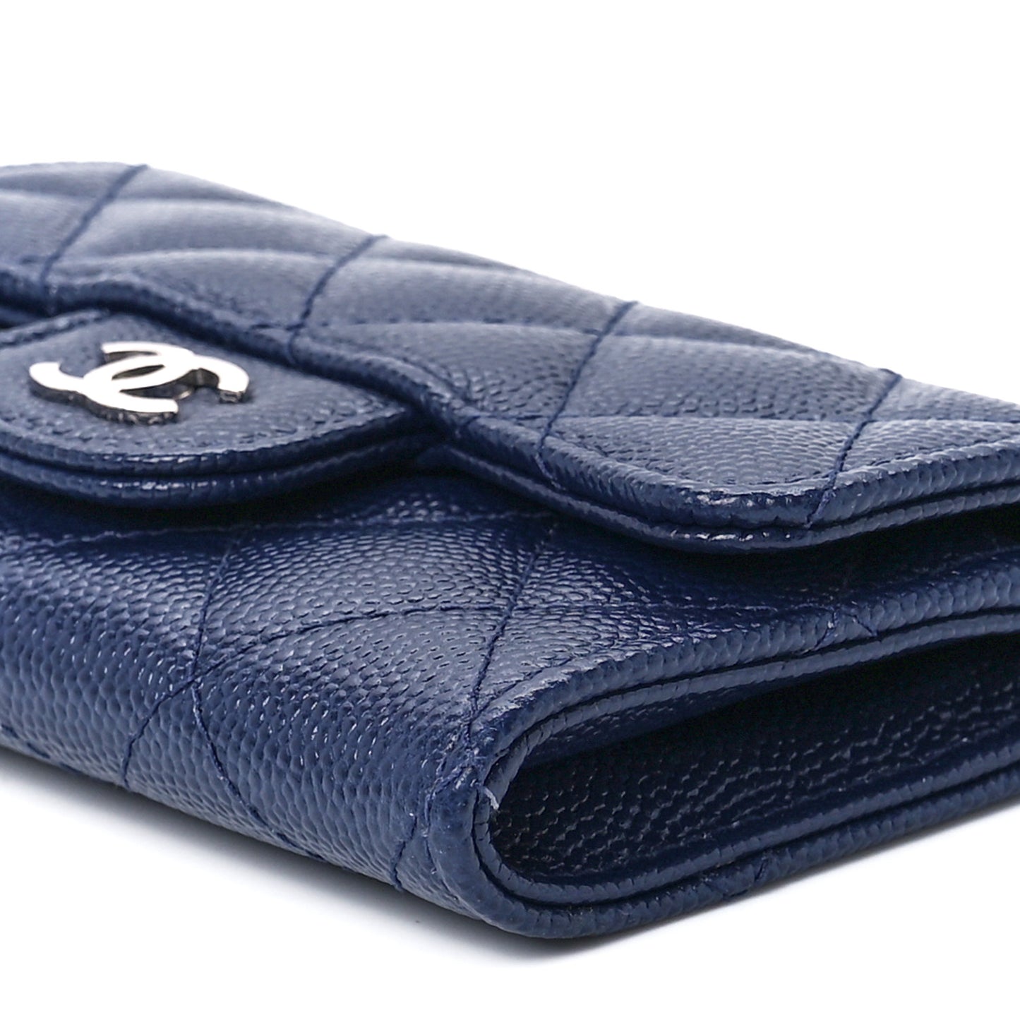Caviar Quilted Flap Card Holder Navy Blue