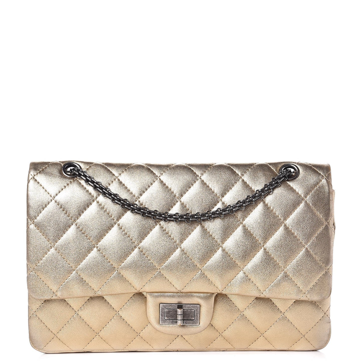 Metallic Lambskin Quilted 2.55 Reissue 227 Flap Gold