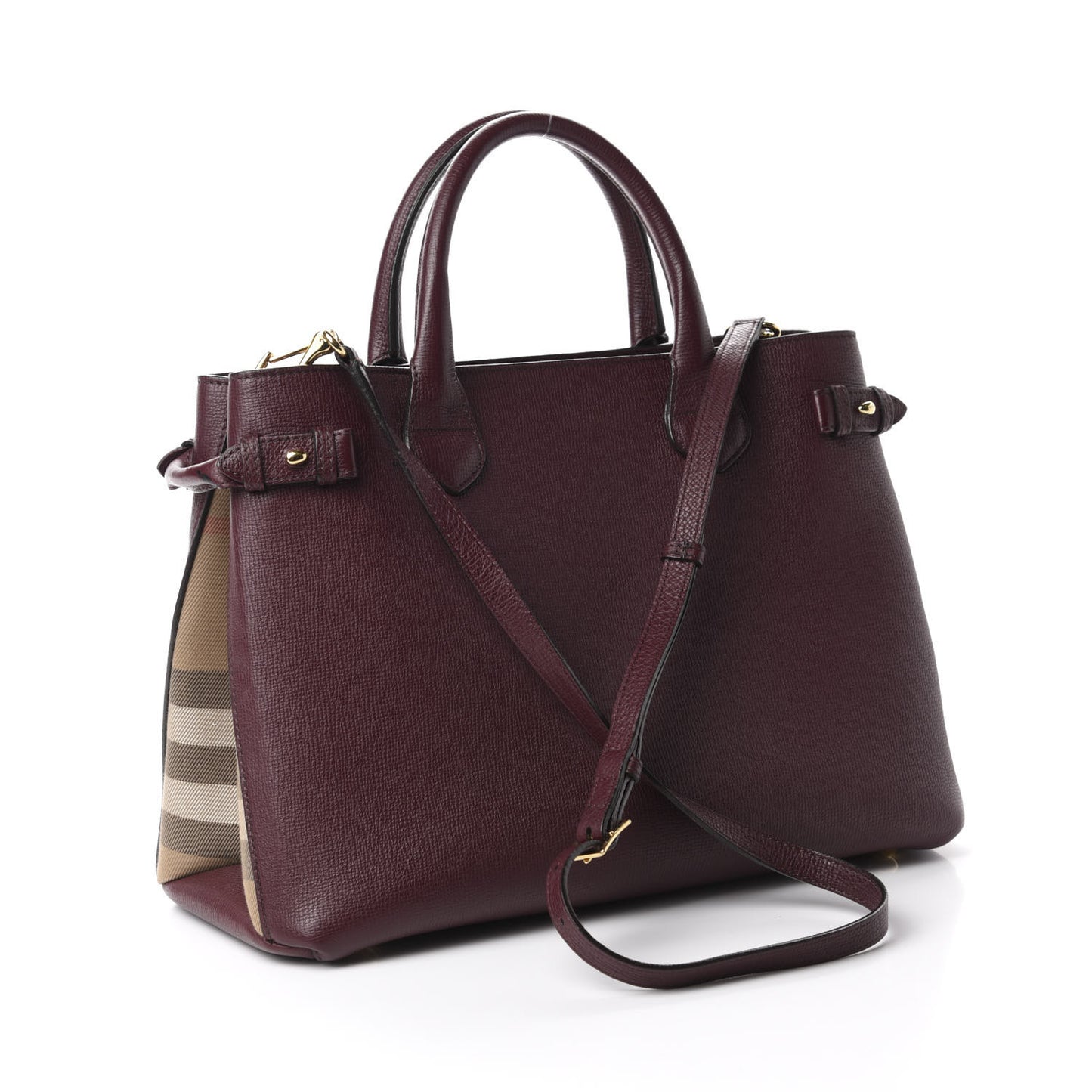 Grainy Calfskin House Check Medium Banner Tote Mahogany Red