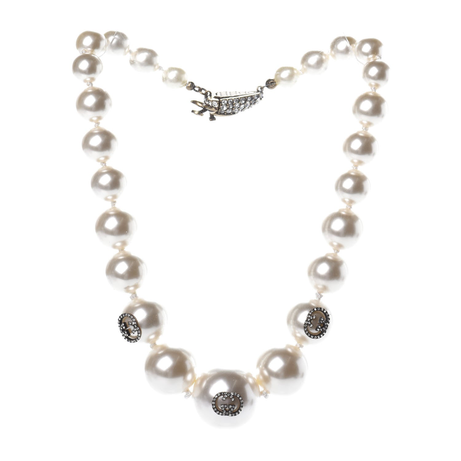 Gucci Crystal Pearl Strawberry Necklace Gold 3 of 4