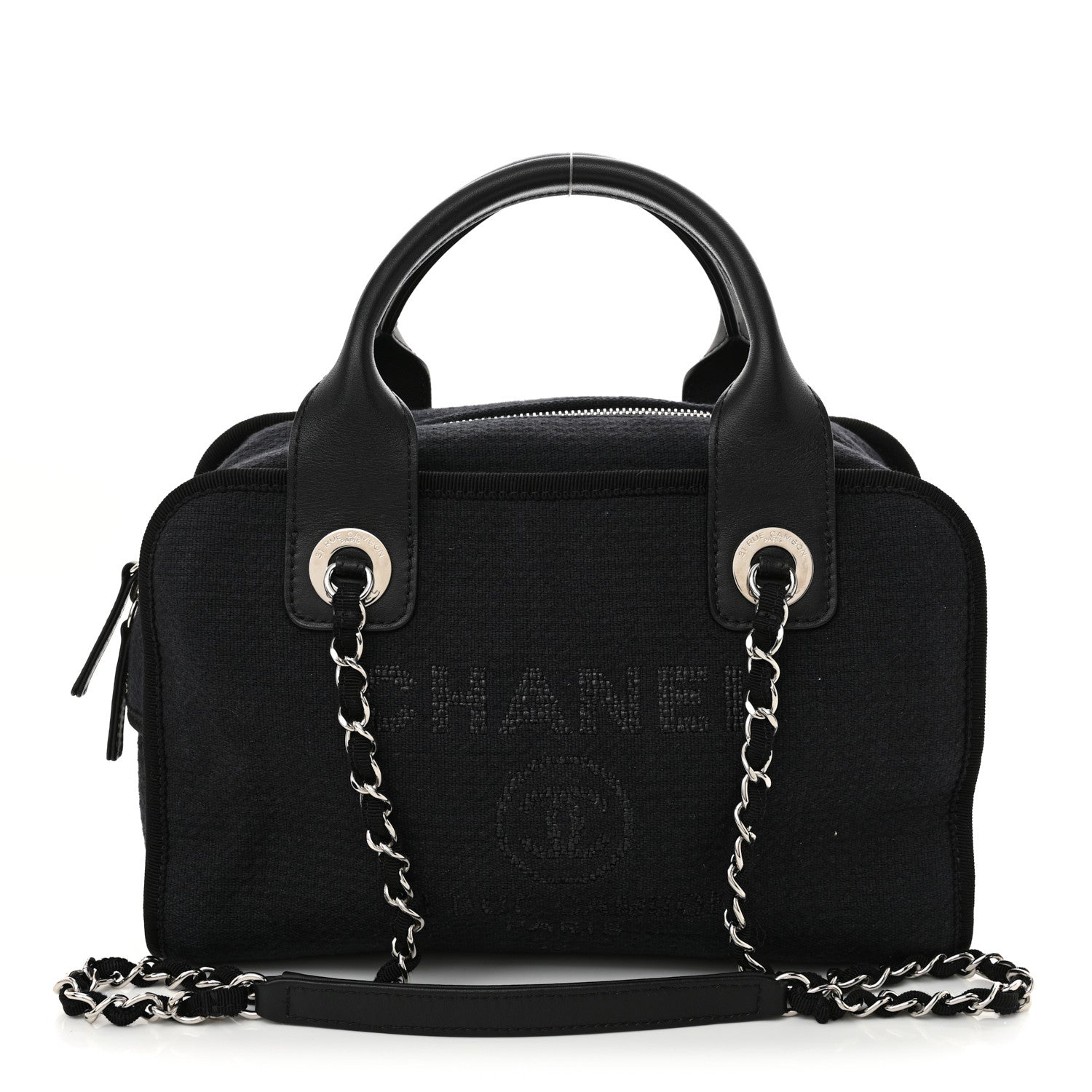 Chanel Mixed Fibers Small Deauville Bowling Bag Navy Blue 1 of 12