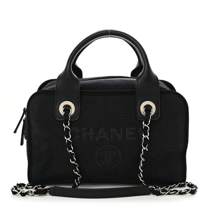 Chanel Mixed Fibers Small Deauville Bowling Bag Navy Blue 1 of 12