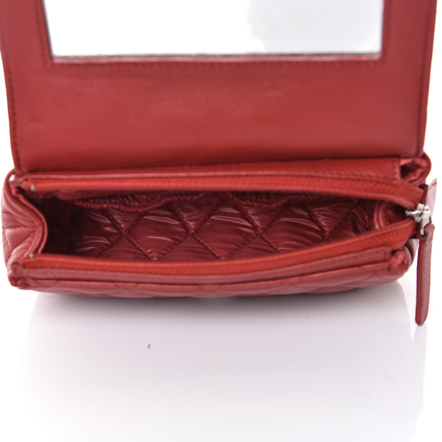 Lambskin Quilted Flap Cosmetic Case Red