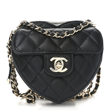 Chanel Lambskin Quilted CC In Love Heart Waist Belt Bag With Chain Black 1 of 10