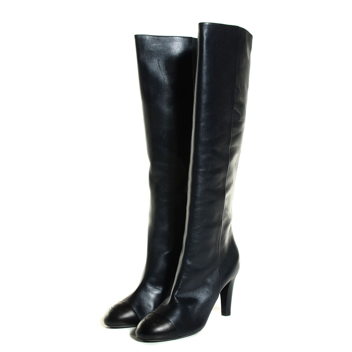 Lambskin CC Cap Toe Knee High Boots 41.5 Black