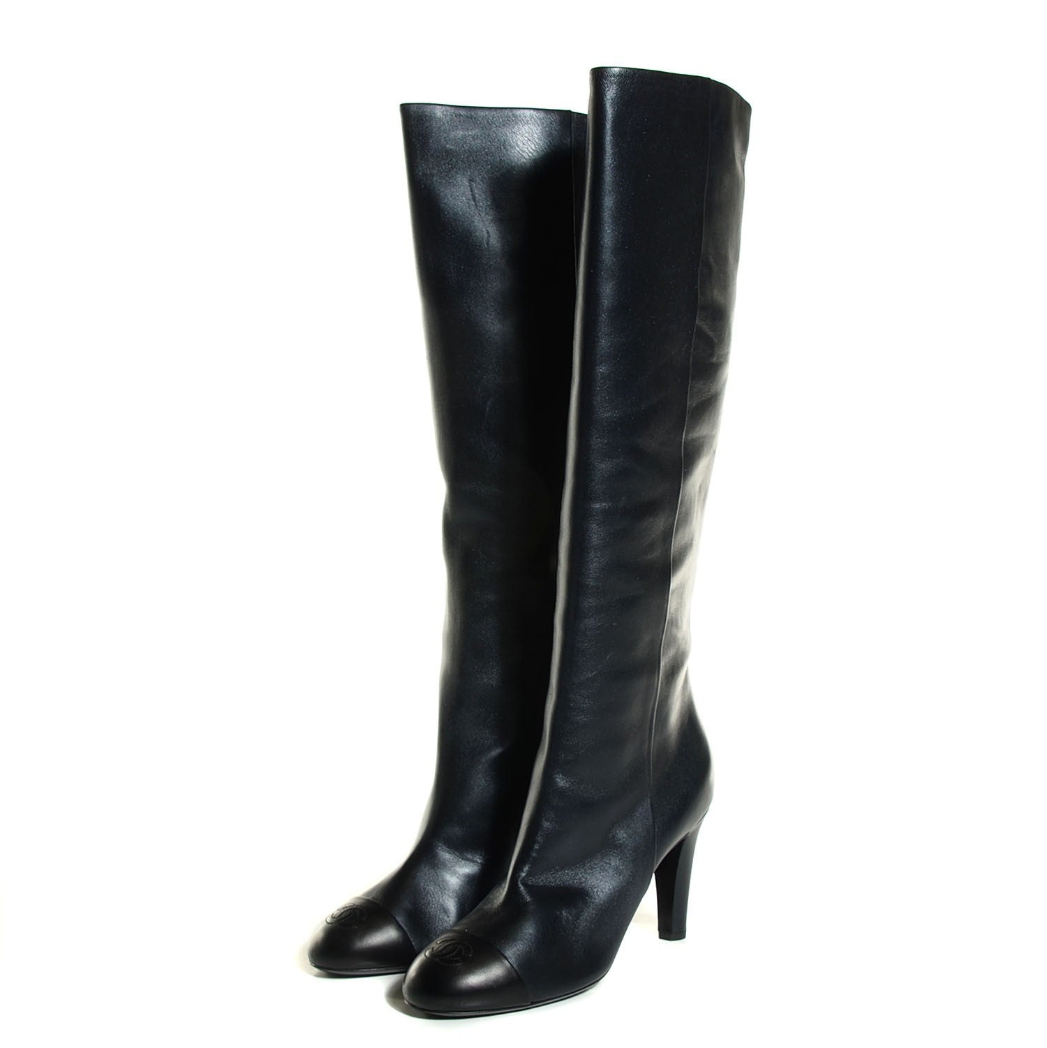 Chanel Lambskin CC Cap Toe Knee High Boots 41.5 Black 3 of 7