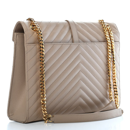 Saint Laurent Grain De Poudre Matelasse Chevron Large Monogram Satchel Dark Beige 3 of 15