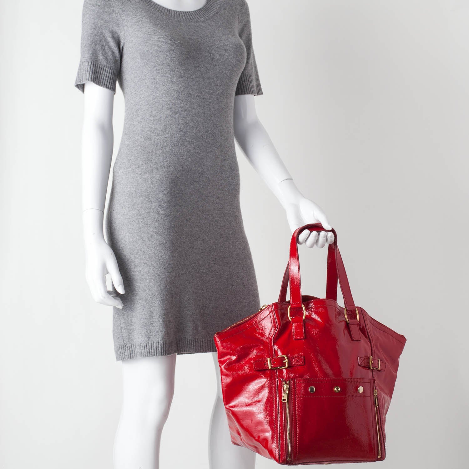 Saint Laurent Patent Large Downtown Tote Red 2 of 8