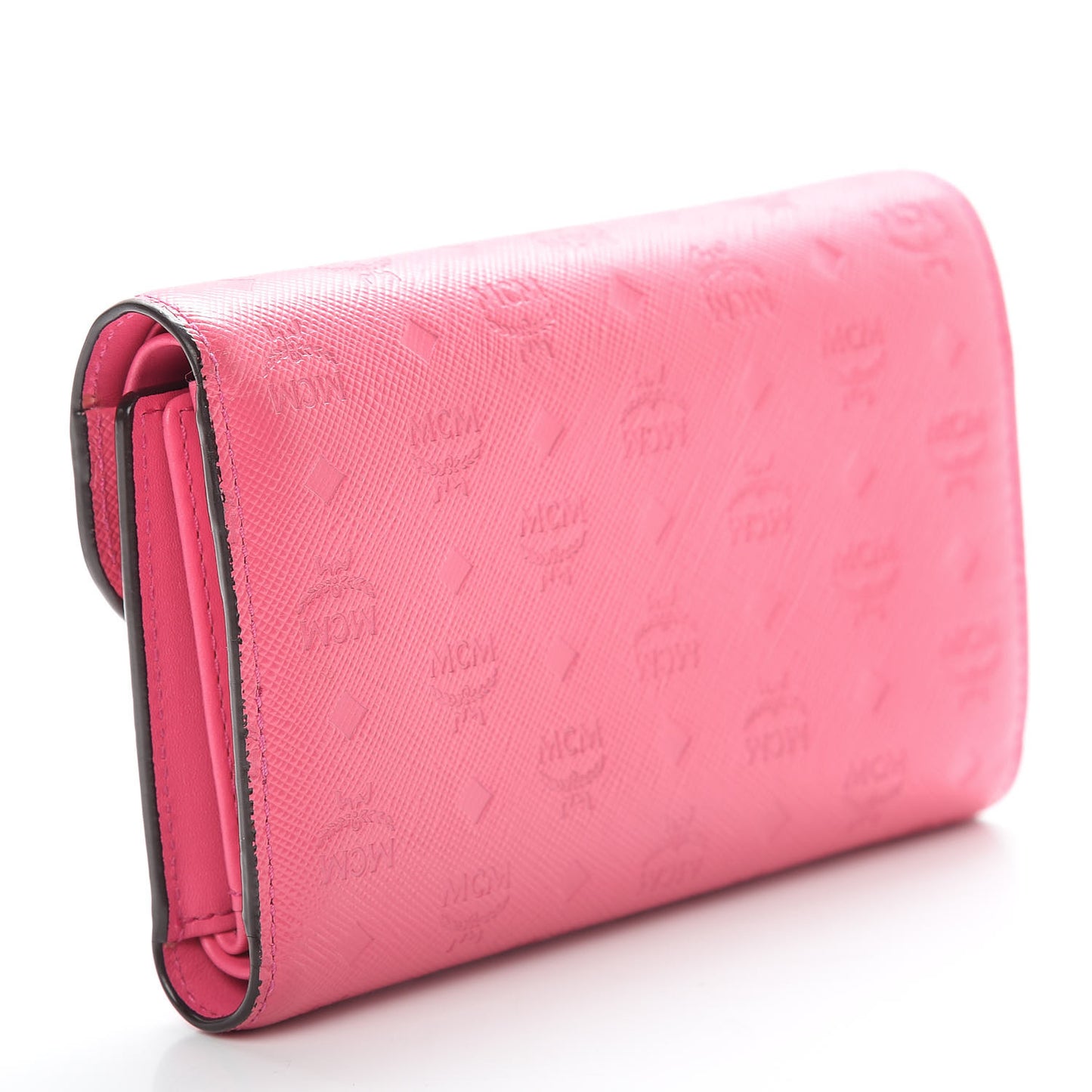 Embossed Saffiano Tri-Fold Flap Wallet Pink
