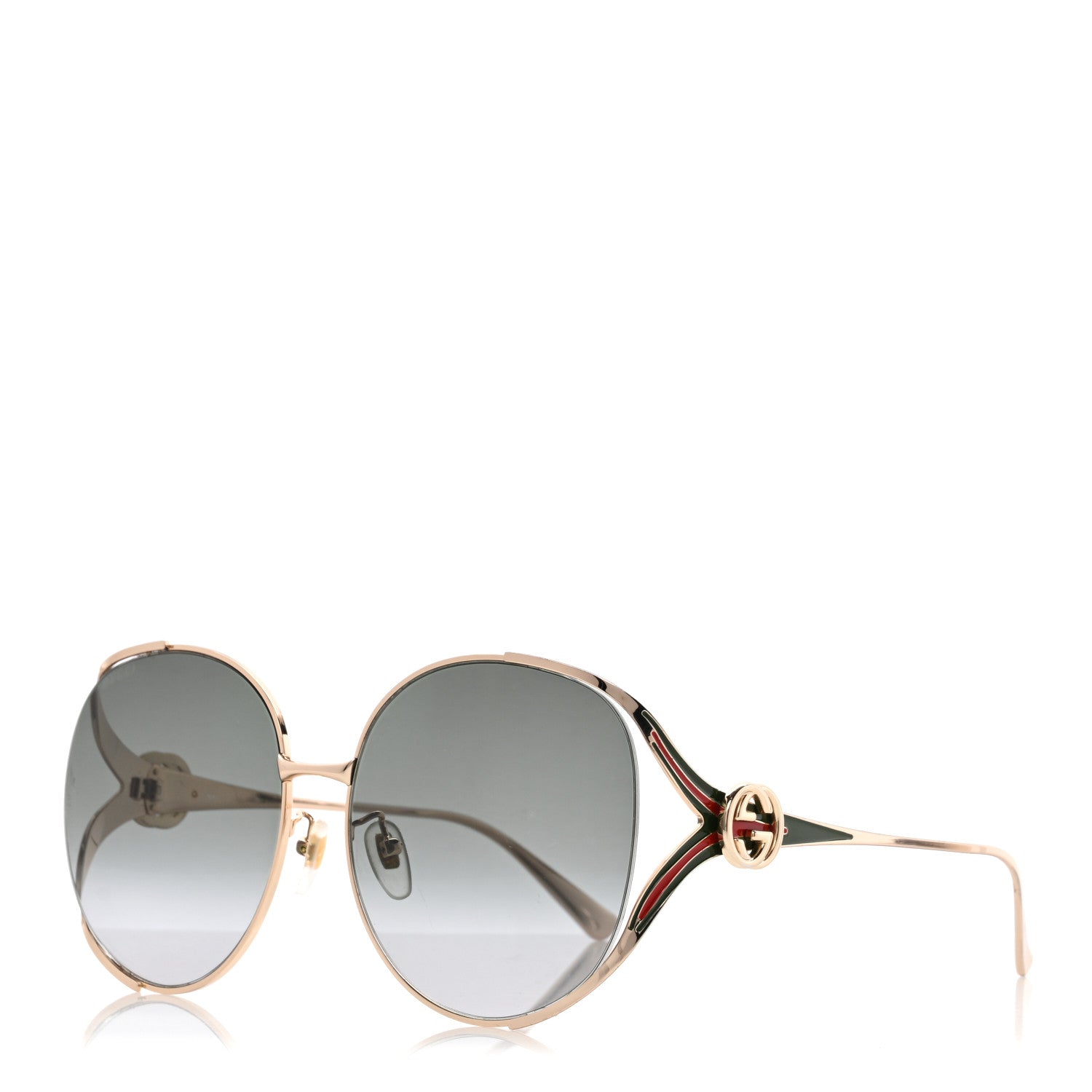 Gucci Metal Oversized Round Frame GG0225S Sunglasses Gold 1 of 7