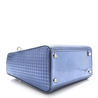 Christian Dior Metallic Patent Micro-Cannage Medium Lady Dior Blue 4 of 12