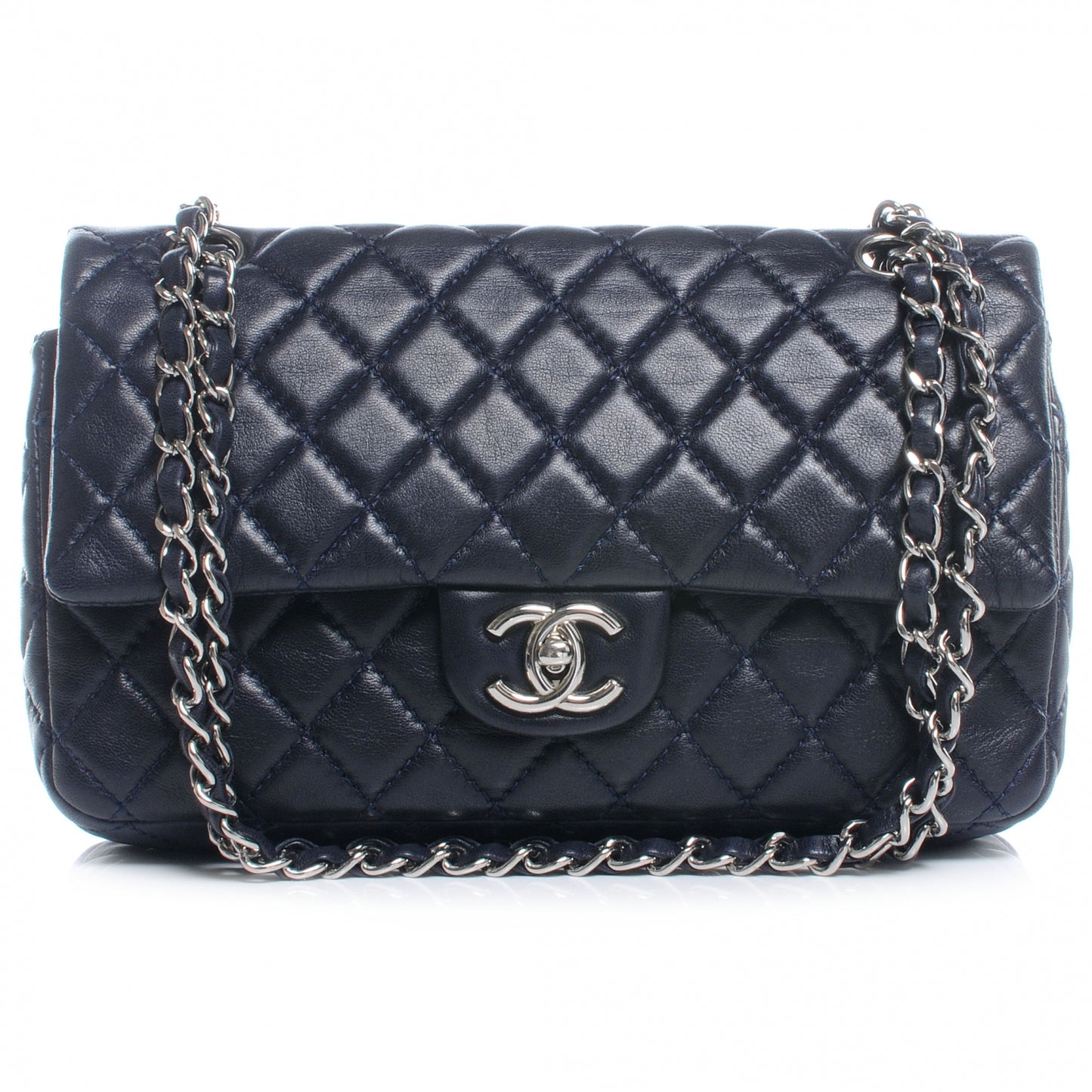 Lambskin Medium Double Flap Navy