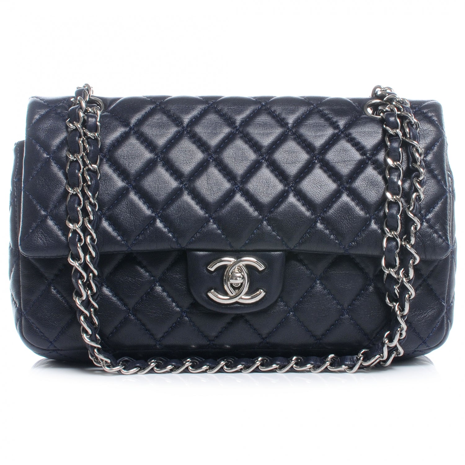 Chanel Lambskin Medium Double Flap Navy 1 of 8