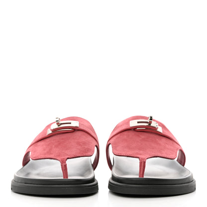 Hermes Suede Goatskin Womens Empire Sandals 37 Rose Aphrodite 2 of 10